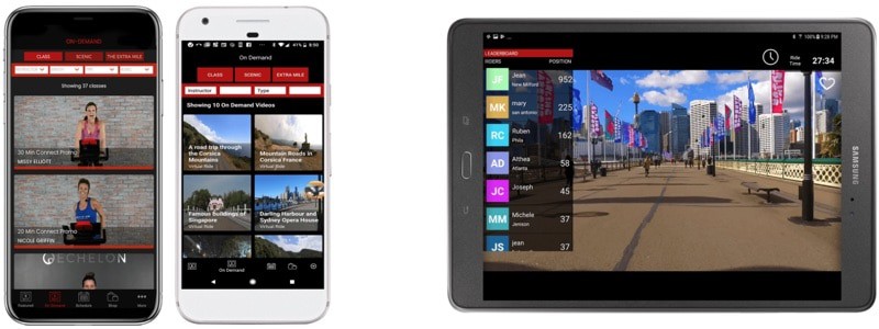 the Echelon app on a tablet or smartphone 